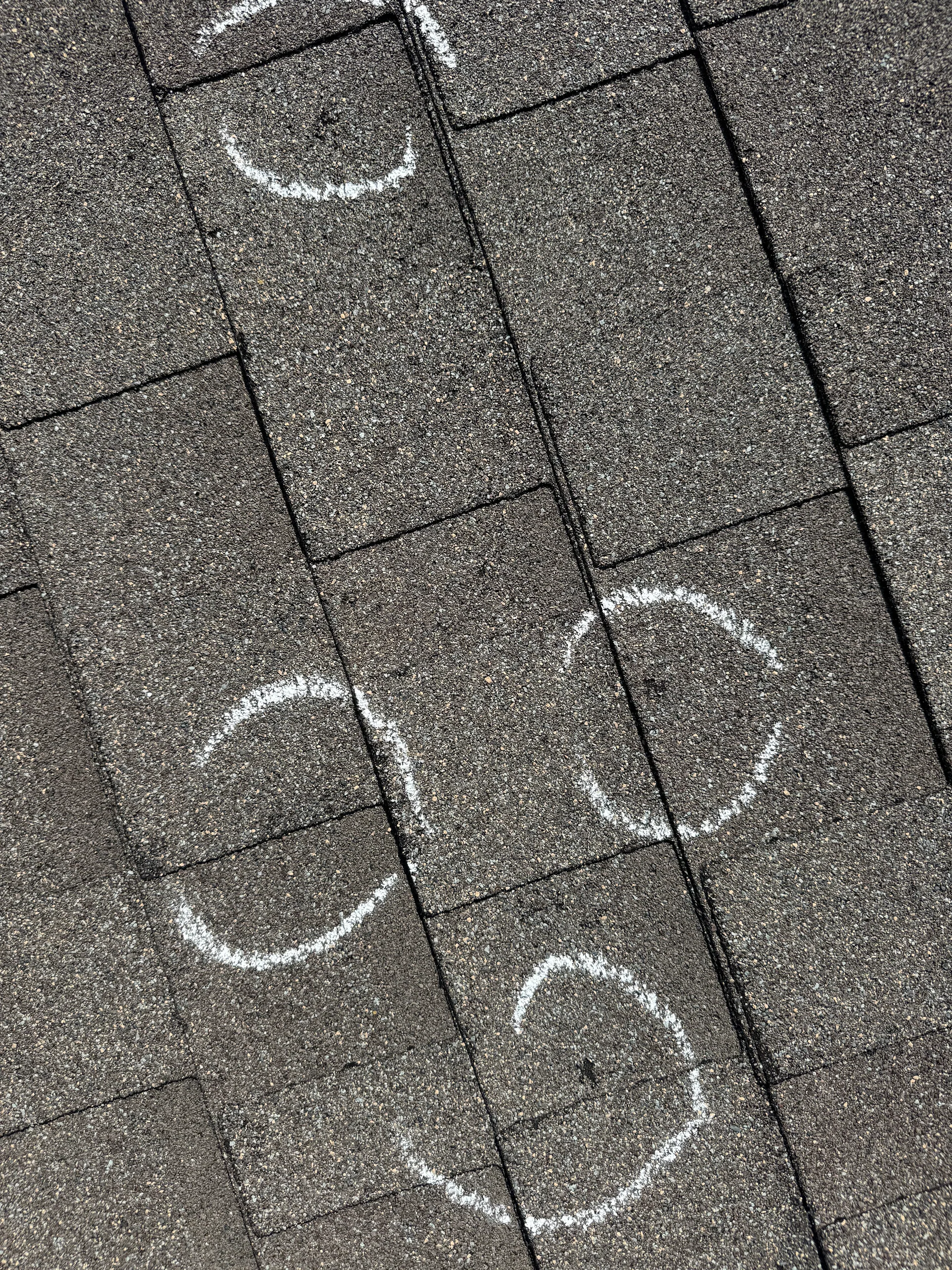 Hail bruise granule loss gray shingles, Taylor, TX