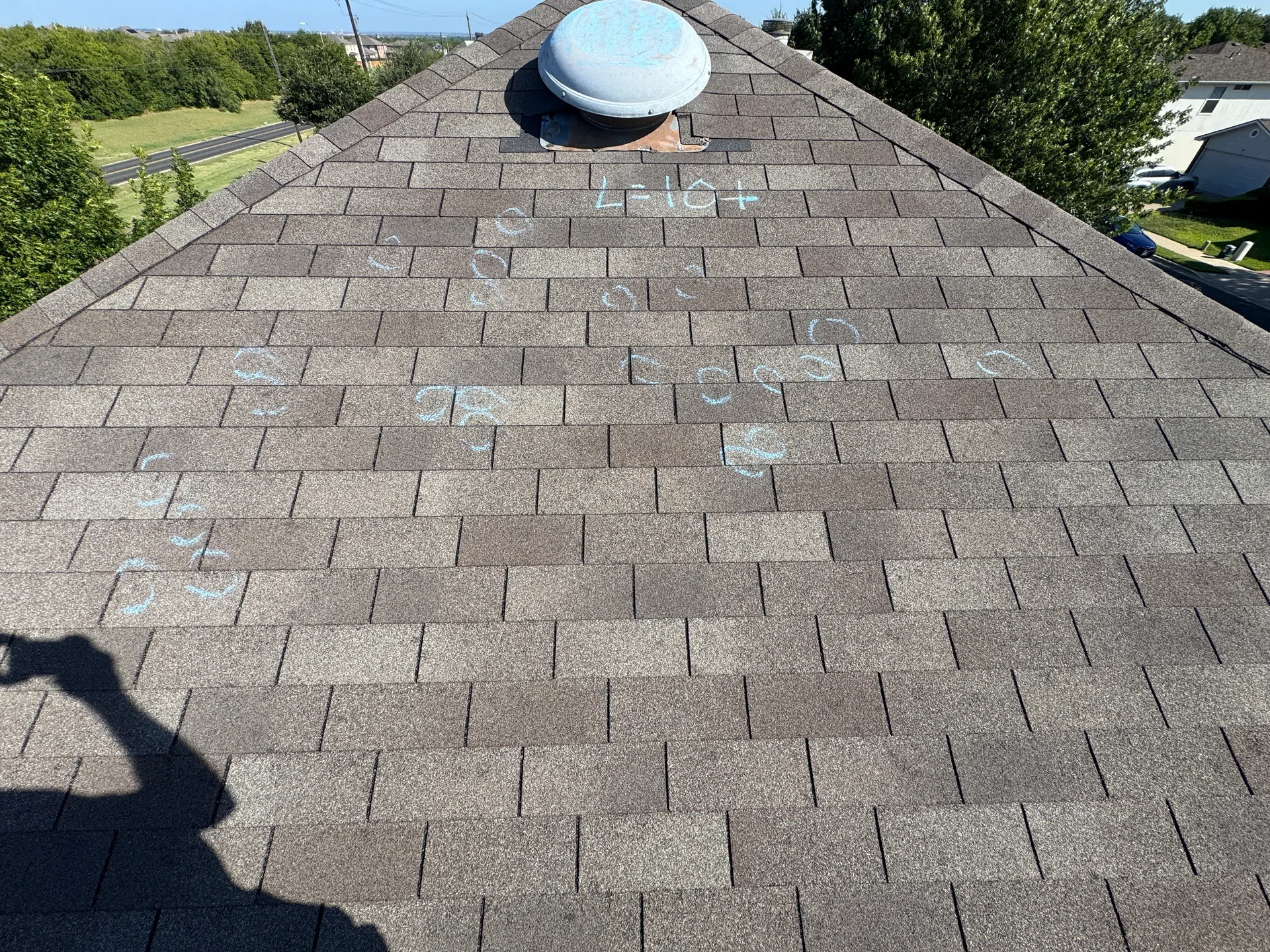 Left slope hail hits below roof vent, Pflugerville, TX