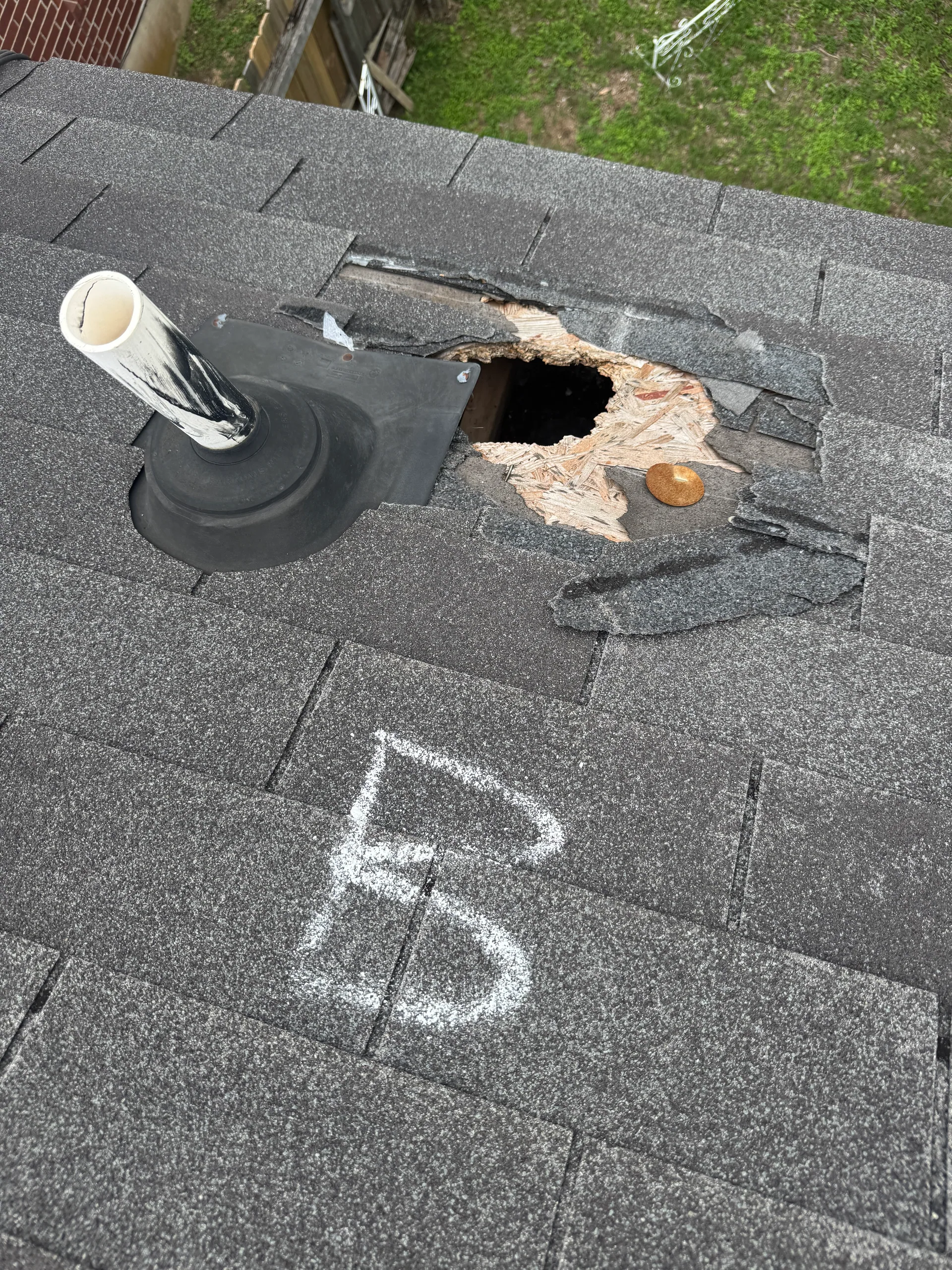 Punctured roof decking pipe boot, Round Rock, TX