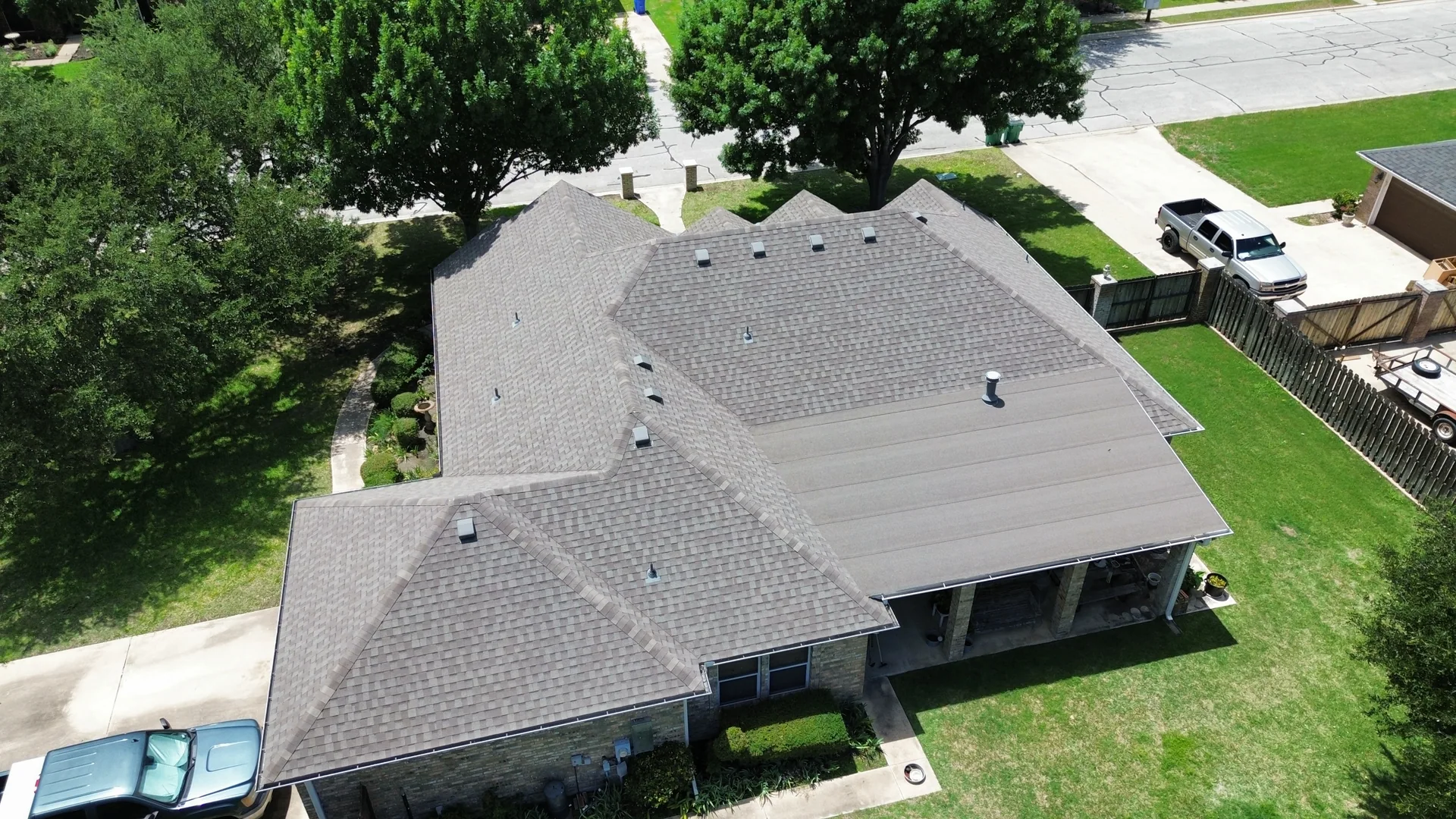 Shingle roof with low slope patio, Hutto, TX