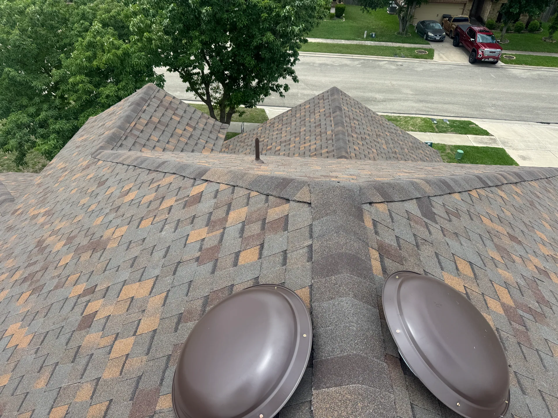 Twin dome vents hip ridge shingles, Hutto, TX