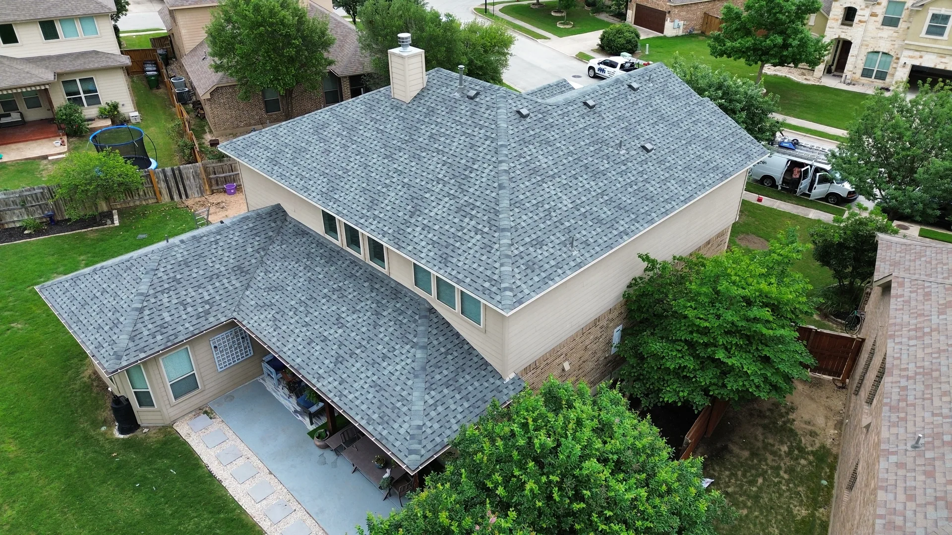 Two story home shingle roof replacement, Hutto, TX